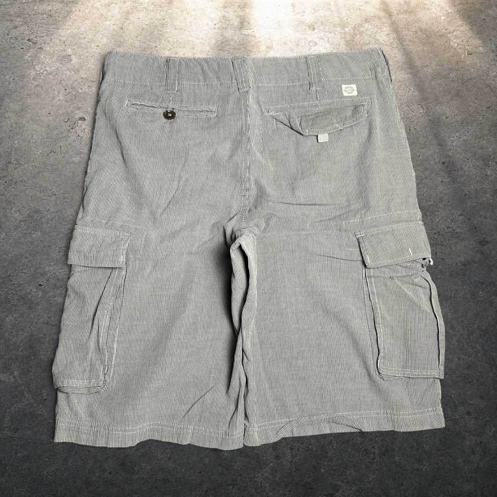 WRK Pinstripe Corduroy Cargo Shorts Tan White Skater Y2K Retro Size 33